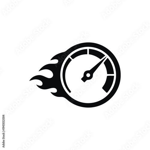 Speedometer with flame icon symbolizing high performance and rapid acceleration