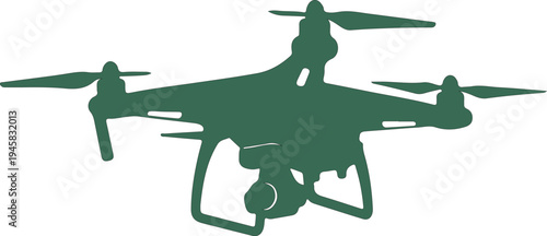 Green Silhouette of a Quadcopter Drone with Four Propellers