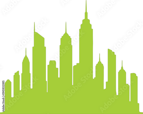 Green Silhouette of City Skyline with Skyscrapers Green skyline