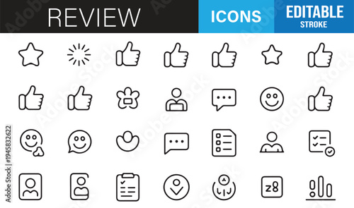 Survey checklist and rating star outline icons business feedback collection