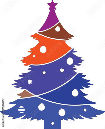 Colorful Christmas Tree Silhouette with Decorations and Star