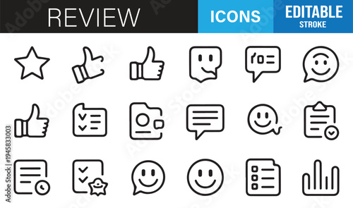 Review and feedback outline icons set editable stroke rating vector collection