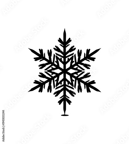 Black snowflake icon, winter symbol, frosty design element, vector graphic