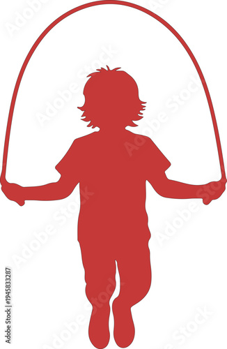 Red silhouette of a child holding a jump rope play