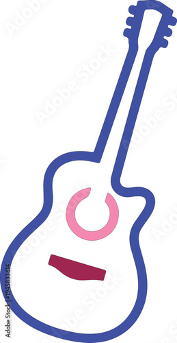Blue Acoustic Guitar Outline With Pink Sound Hole And Bridge