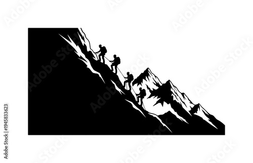 Vector silhouette of people climbing mountain