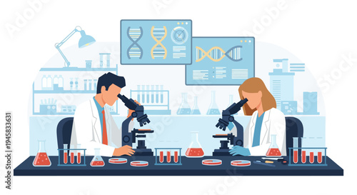 Two Scientists Studying Biohacking and Genetic Samples