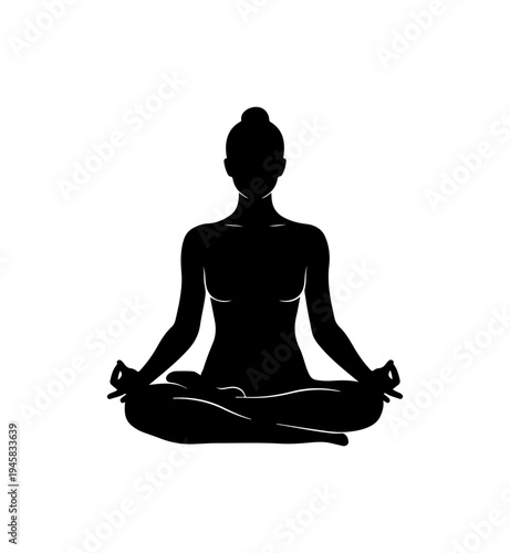 Black silhouette of woman meditating in lotus position vector