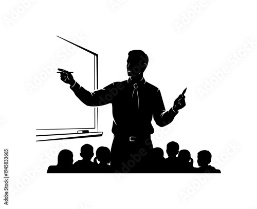Vector silhouette of businessman presenting to audience