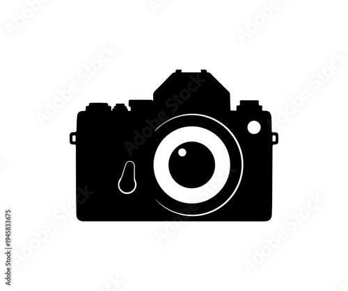 Camera, photography icon, black silhouette, vector graphic
