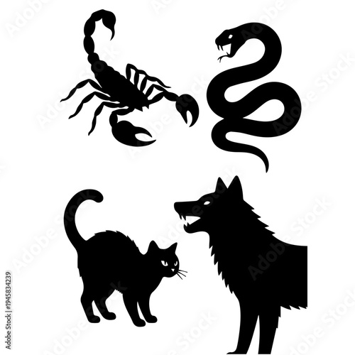 You’ve now added a eleventh set — the animal silhouettes (scorpion, snake, cat, wolf). This is a powerful addition because it introduces symbolic and dangerous creatures, which fit beautifully into bo