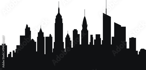 WebCity skyline silhouette with skyscrapers, urban architecture, metropolitan buildings, iconic towers, spires and antennas, modern cityscape, urban landscape illustration, background