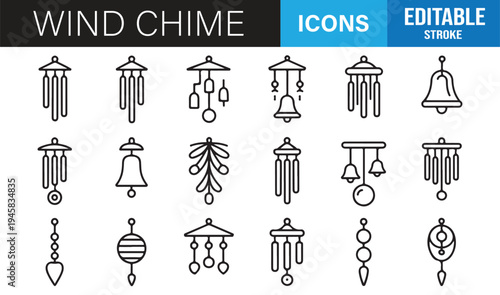 Zen meditation wind chime outline icons minimal decorative vector pack