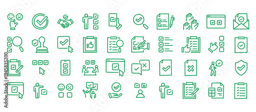 Survey web icons in line style. Opinions, rewiev, feedback, exam, collection.Editable stroke. Vector illustration.