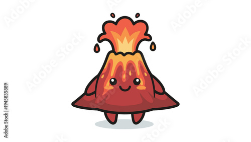 A cute cartoon illustration of a happy erupting volcano with a friendly smile on white background Vector