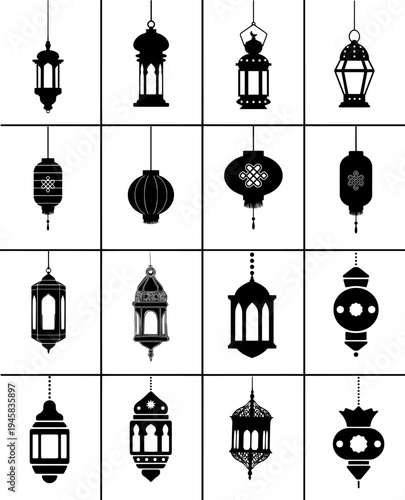 collection of ramadan lantern silhouettes and traditional arabic lamp icons