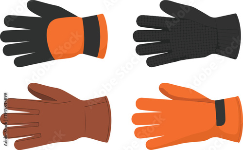 vector set of work and winter gloves featuring heavy duty protective gear and insulated outdoor gloves for safety and cold weather,