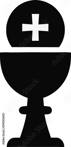 Holy communion chalice and host symbol, Christian sacrament icon isolated vector illustration representing Eucharist, church worship, faith and religious tradition