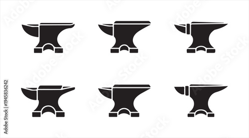 Metal forging anvil icons collection, blacksmith workshop equipment silhouettes