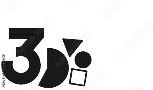 Abstract black number 3 composed of geometric shapes on a white background