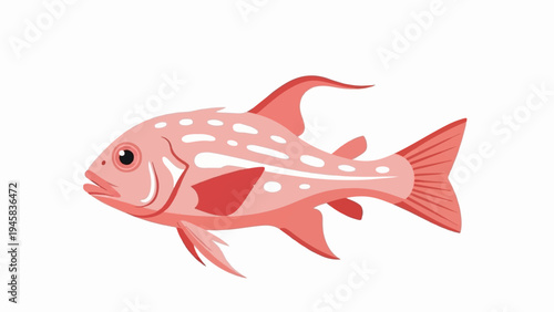 A simple, stylized illustration of a pink fish with white spots swimming