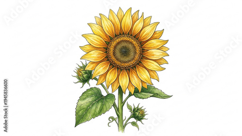 Yellow Sunflower Isolated on White Background