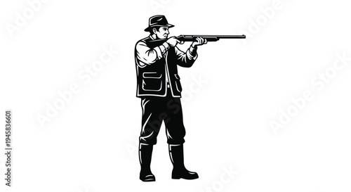 Man aiming shotgun in hunting gear