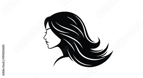 Black silhouette of a womans head with long flowing hair