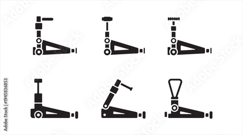 Automotive floor jack tool collection, car lifting mechanism vector icons