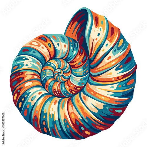 Psychedelic Nautilus Shell in Vibrant Coastal Hues