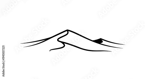 Abstract black and white drawing of rolling dunes under an empty sky