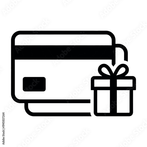 Black and white vector icon representing a gift card or credit card reward program