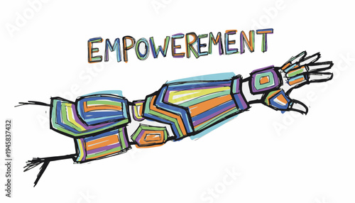 Cybernetic Glowing Digital Armor Sleeve for Empowerment Concept, Future Tech Leadership and International Women's Day Heroism