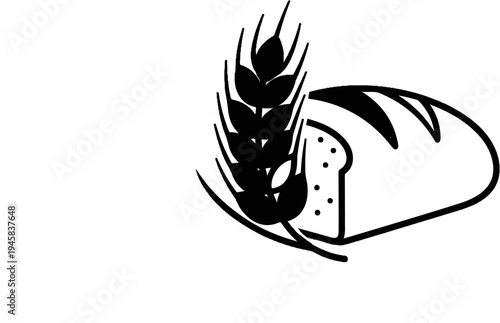 Stylized wheat stalk and sliced bread loaf icon
