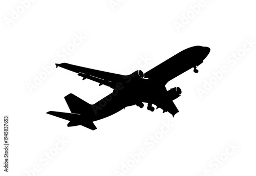 Vector silhouette of commercial airplane in flight