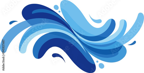 Abstract blue waves and splashes against a white background