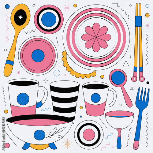 vector set of kitchen utensils