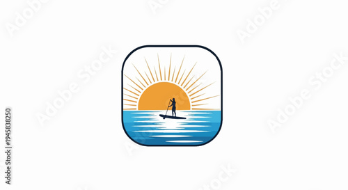 Silhouette on paddleboard against vibrant sun and ocean waves