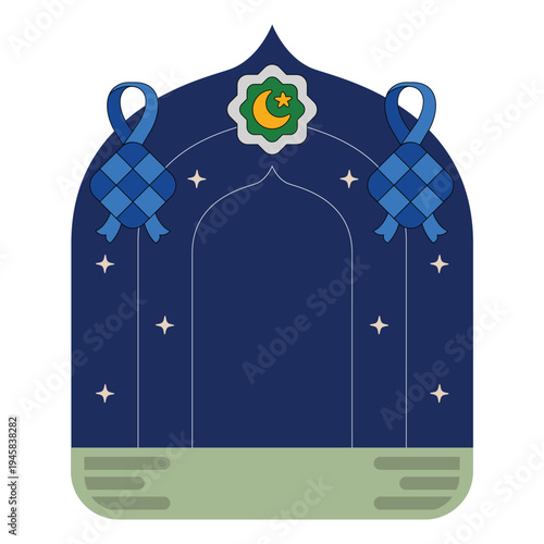 Festive Islamic Arch with Ketupat and Crescent Moon for Eid Celebration