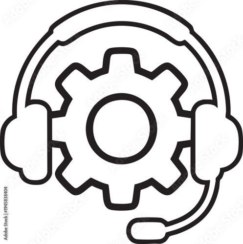 Vector customer support headset with gear icon