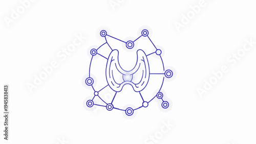 Stylized illustration of a thyroid gland interconnected with nodes