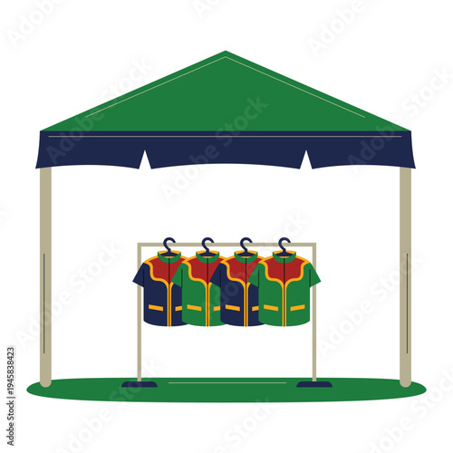 Outdoor Market Stall with Clothing Rack and Jackets