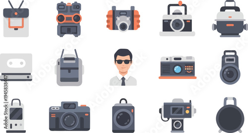 Collection of various retro and modern recording devices and cameras