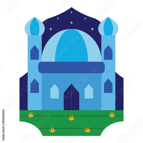 Stylized Blue Mosque Illustration at Night