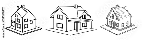 3D-printed house model set with geometric vector icon featuring construction technology, modern architecture, development with sustainable living and digital fabrication