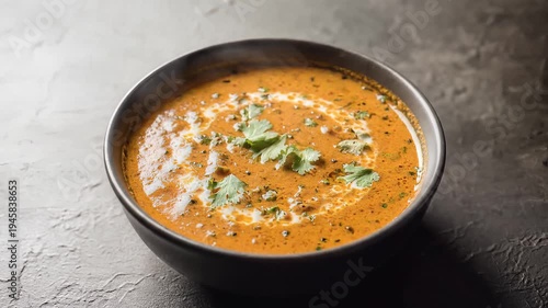 Creamy Indian Dal Curry Garnished with Fresh Cilantro and Swirls