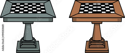 Classic chess table vector set with checkered game boards and pedestal bases for indoor gaming and leisure