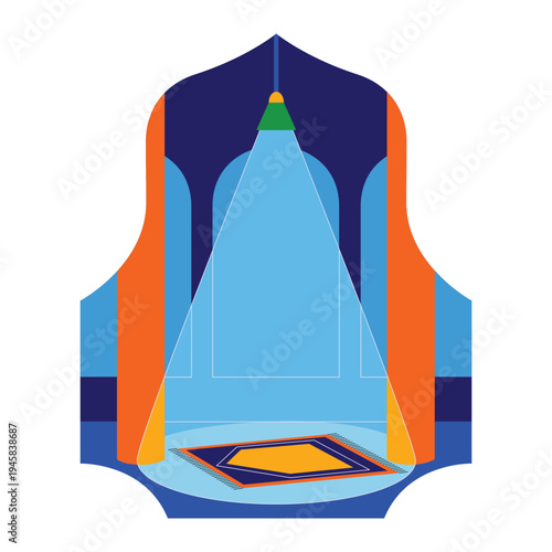 Prayer Rug in Illuminated Islamic Archway Illustration