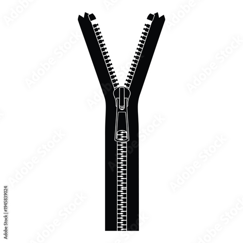 Black metal zipper with silver slider and teeth