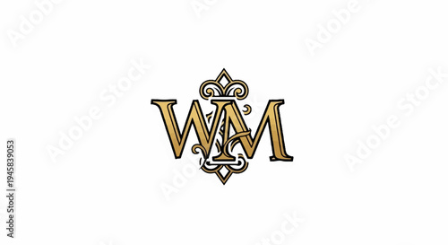 Ornate gold monogram "WM" with regal crown design above
